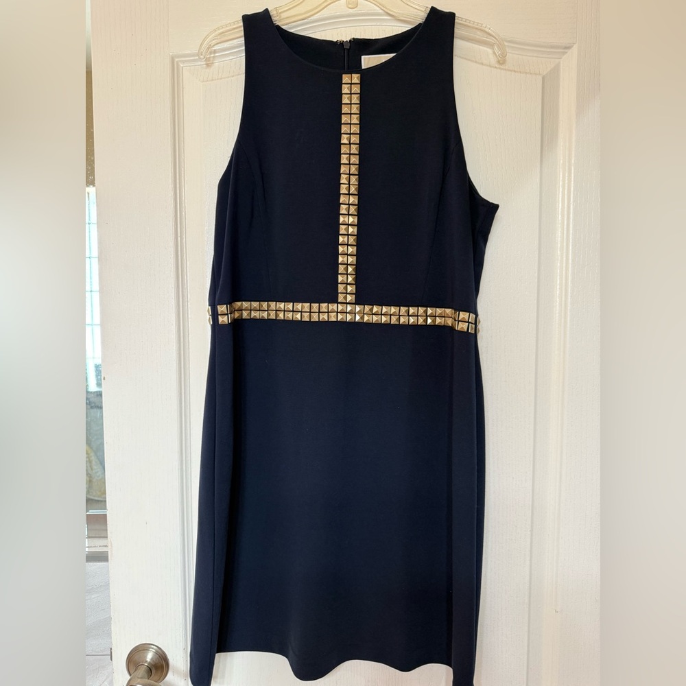 Michael Kors Navy Dress with Gold Accents. Size women’s X-Large. MIDI